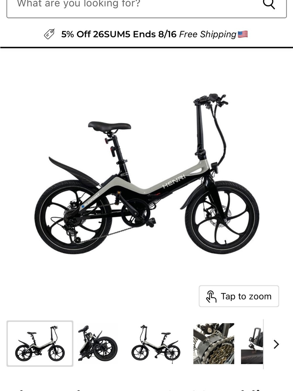 Henri Folding Electric Bike in Black & Silver